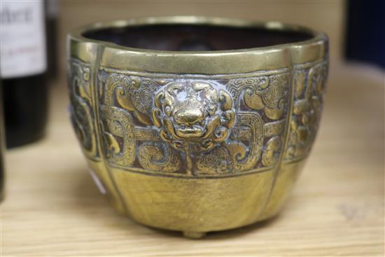 A Chinese bronze censer, with banded decoration width 13cm